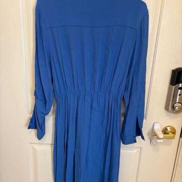 Anthropologie Maeve Lene Blue Crepe Faux Wrap Dress - Picture 2 of 5
